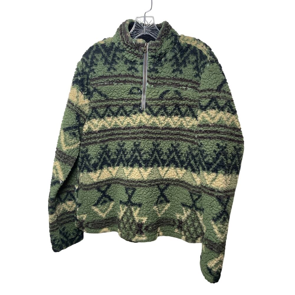 Natural Blue by Visitor Men's Green Yellow Sherpa Pullover Sweatshirt Size Large